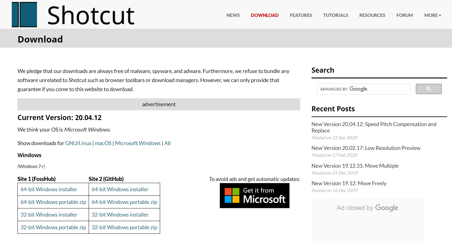 shotcut editing software requirements