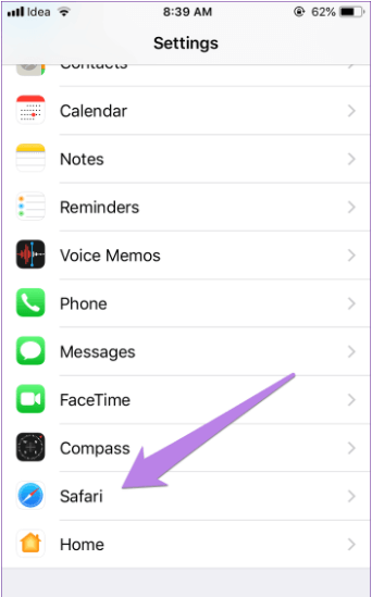 Open the Settings and go to Safari Browser