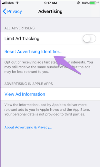 Reset Advertising Identifier