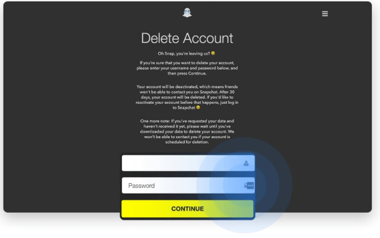 enter access to delete account