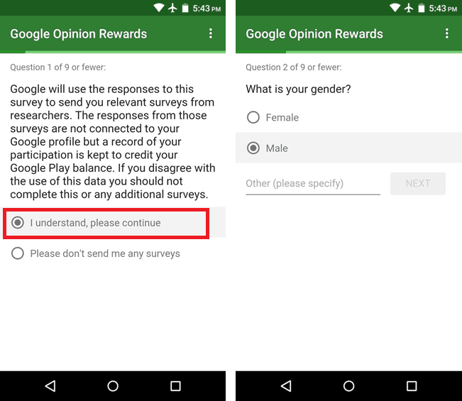 Use of Google opinion reward