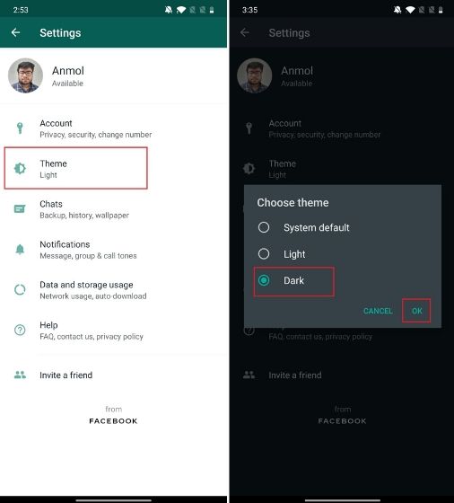 WhatsApp Dark Mode Theme