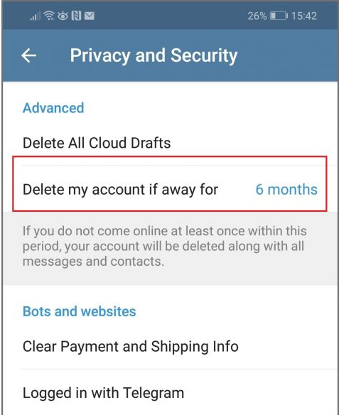 Delete Your Telegram Account Using self-destruction Feature Step - 2
