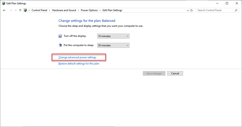 Click on Change Advanced Power Settings