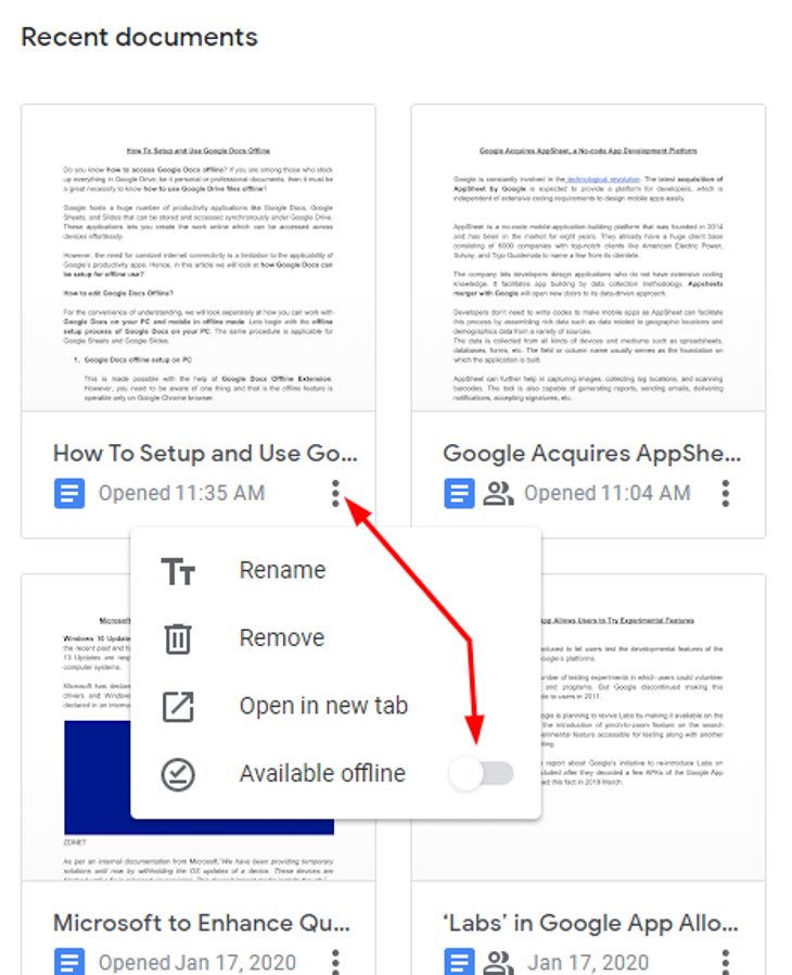 Available Google Docs in Offline Mode