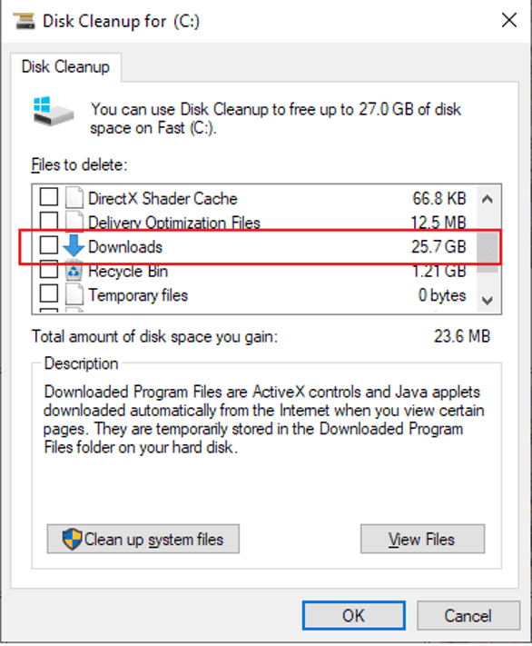 Select Items that can be Removed from Disk Cleanup