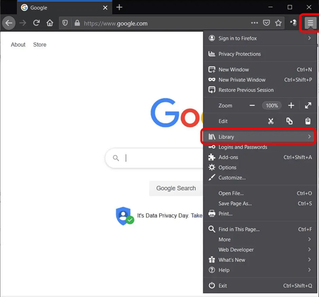 select Library from the menu in firefox