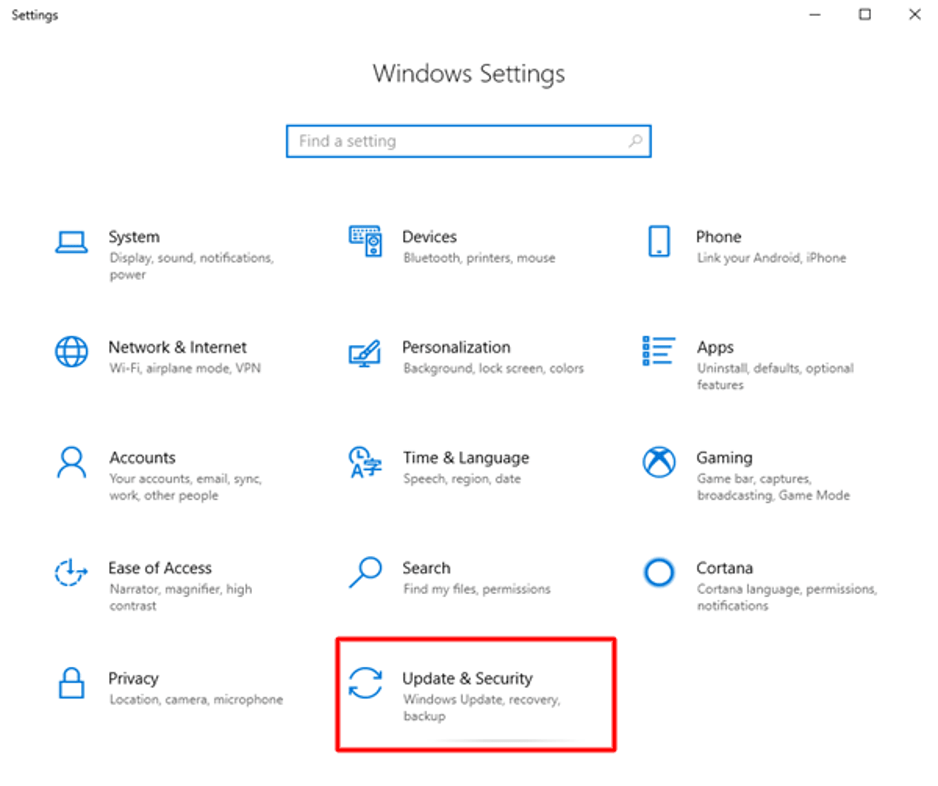 Navigate The Segment 'Update & Security'