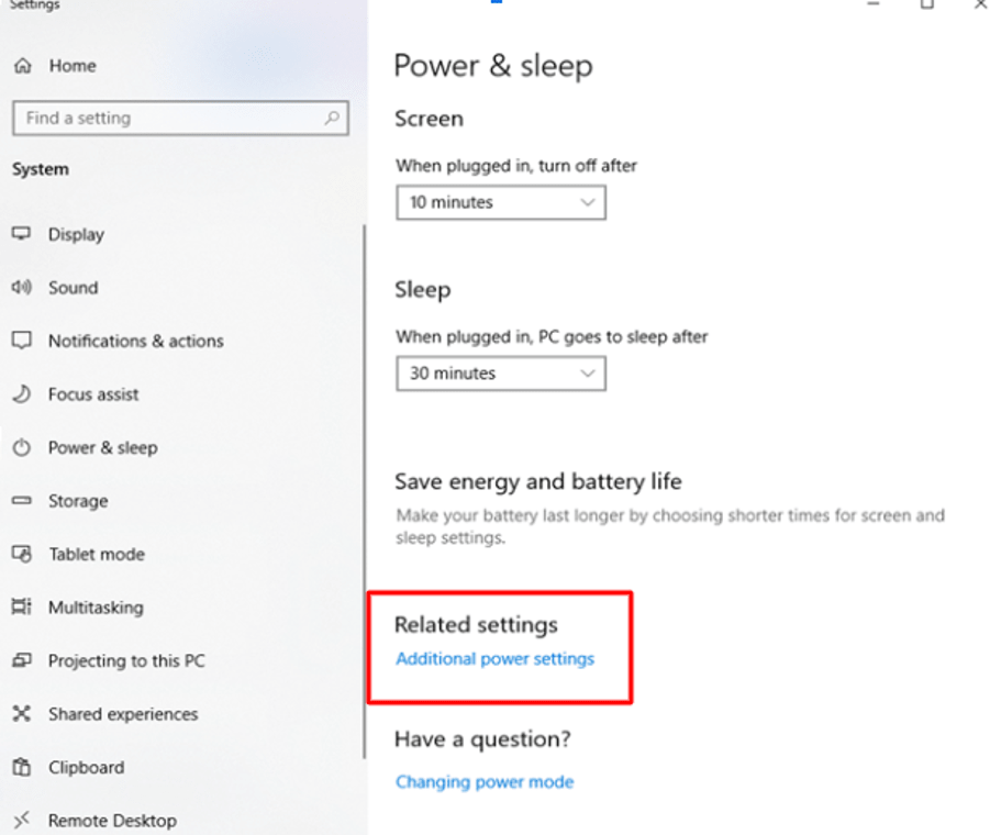 Go to the Additional Power Settings