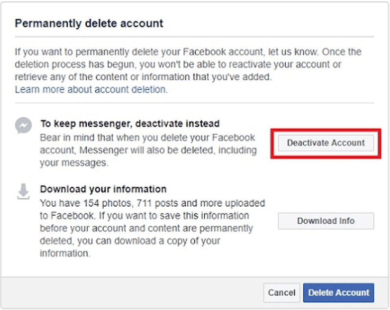 Delete or Deactivate Facebook Account