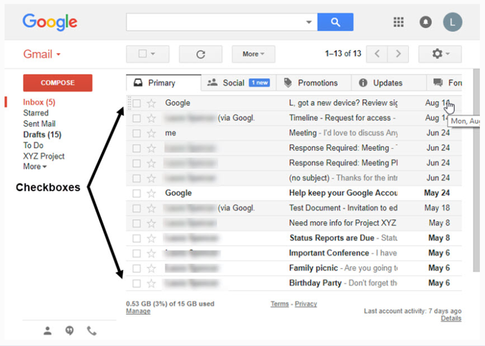 Log into your Gmail account and look for the checkboxes