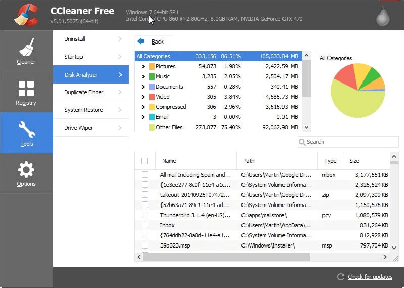 CCleaner - Disk Space Analyzer Software