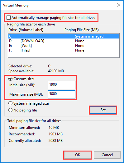 Reset Virtual Memory to Fix Windows 10 100% Disk Usage Error