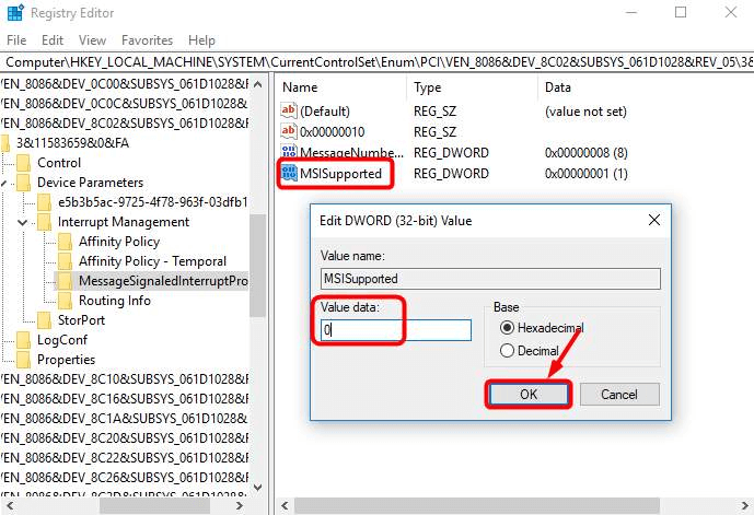 Disabling MSI for the Controller via the Registry