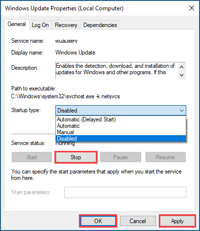Disable Windows Update Service to Fix Windows 10 100% Disk Usgae Error