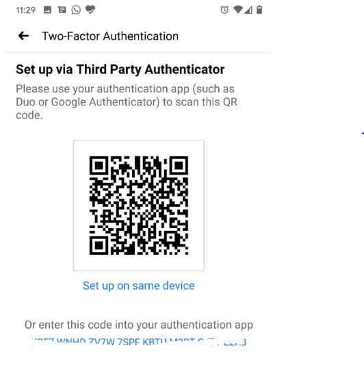 Choose to use the Authentication app