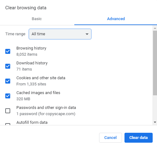 Clear Browsing Cache and Cookies to Fix YouTube Black Screen Problem