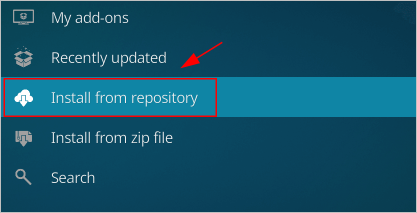 After that, navigate to the Install from Repository and then to the Kodi Bae Repo.