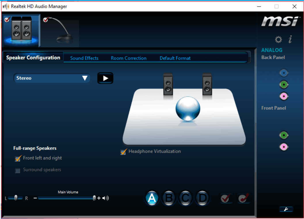 asus realtek hd audio manager enable all speakers in 5.1