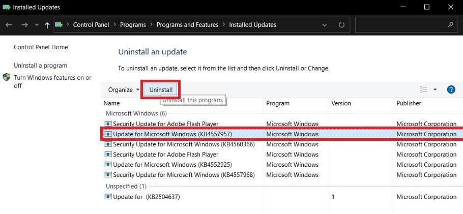 Uninstall Windows 10 Cumulative Updates - 1 