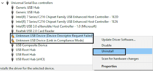 Reinstall USB device driver to Fix Unknown USB device