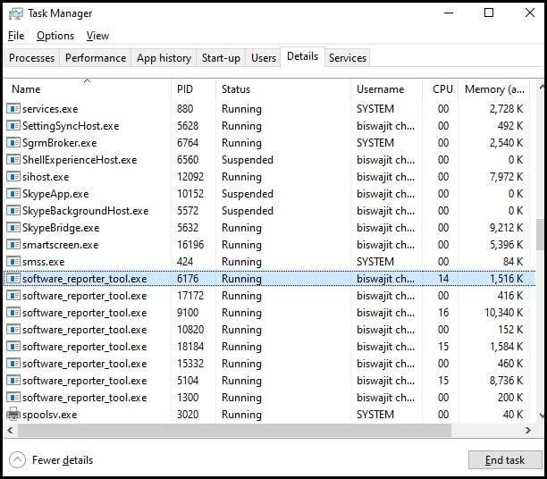 Screenshot of the Task Manager