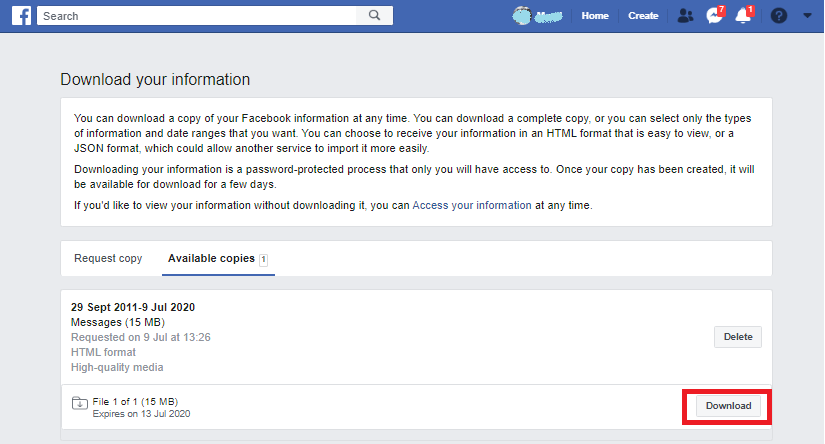 recovering deleted facebook messages