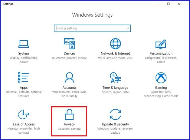 Open Windows settings privacy option