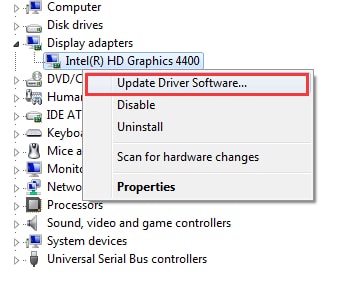 Open Display Adapters to update faulty graphics card driver