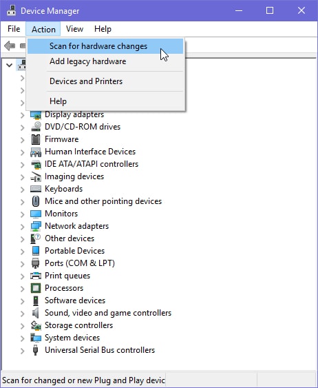 Scan for Hardware Changes in Device manager