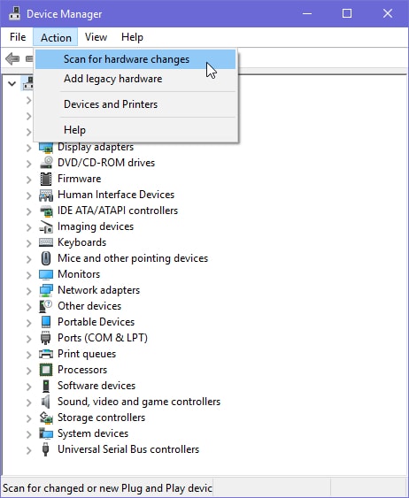 Scan for hardware changes in Device Manager