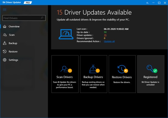 Bit Driver Updater pro to update Wifi Drivers