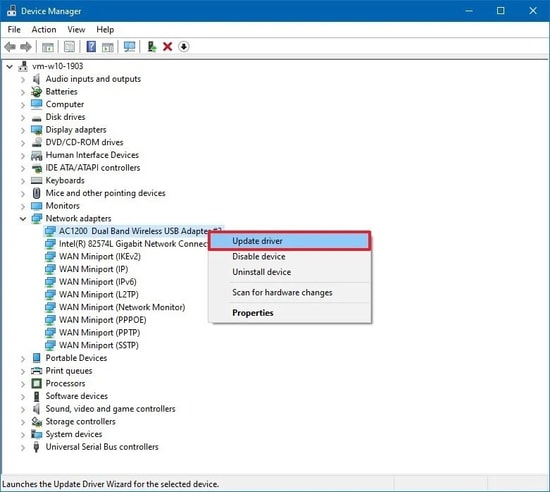 Update Wifi driver option in Device Manager