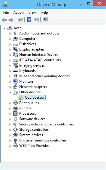 Device Manager to download and install the Coprocessor drivers