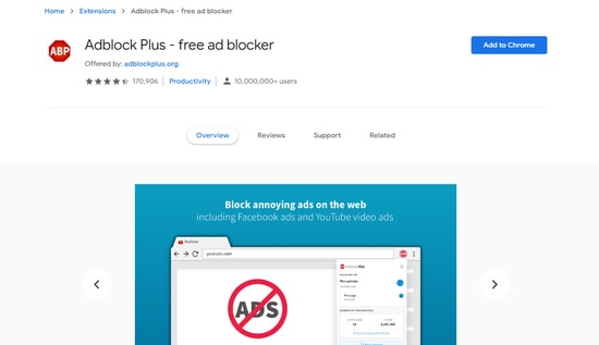 Adblock Plus chrome security extension