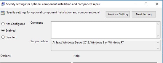 Specify settings for optional component installation and component repair