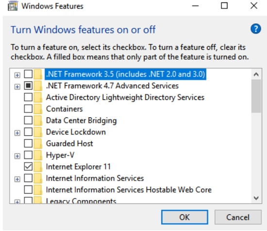 Turn Windows features on or off