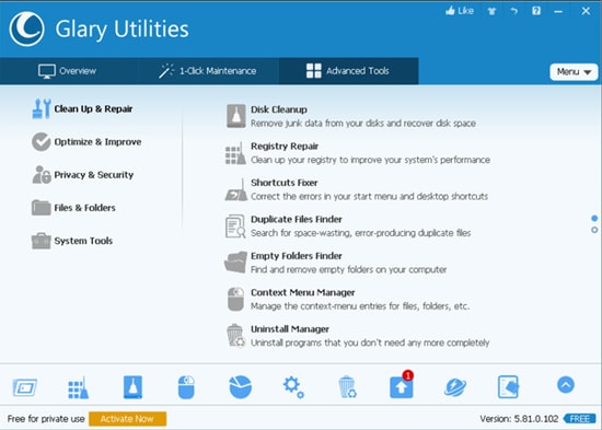 Glary Utilities software for Optimize Windows PC