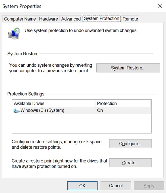 System Restore option