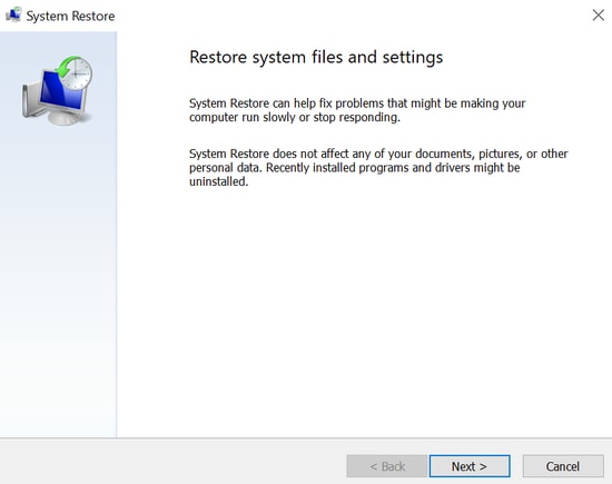 system restore files and settings