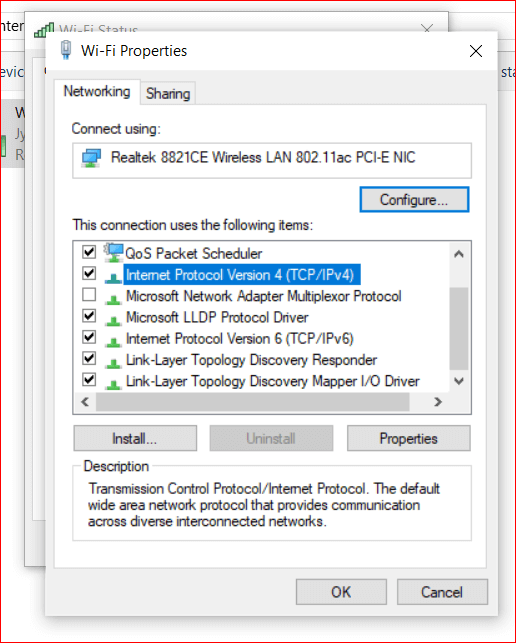 Click on Internet Protocol Version 4 to Change IP Address