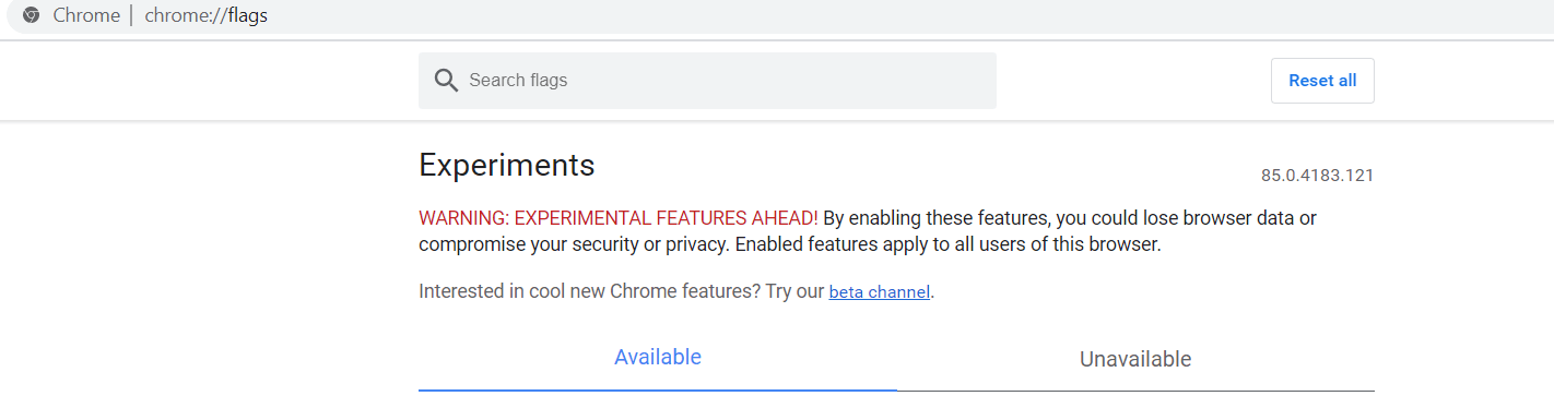 Click on Reset All Chrome Settings