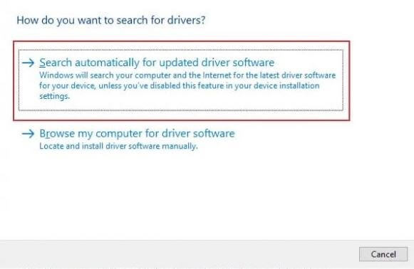Click on Search Automatically For Updated Driver Software