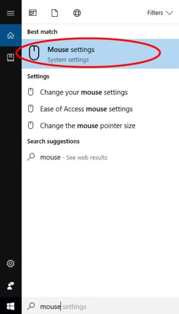 Go to the Search Box of Your Windows and Enter Mouse