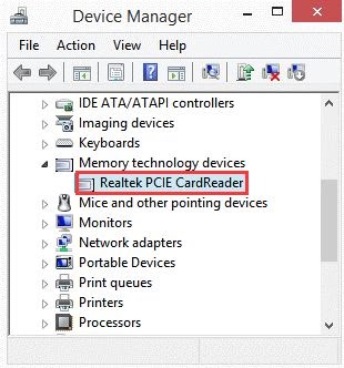 Right Click On Realtek Card Reader Driver and Select Update Driver Option