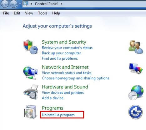 Click On The Uninstall A Program Under Programs