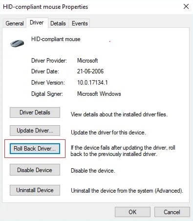 Choose Driver Tab and Click On Roll Back Driver Option