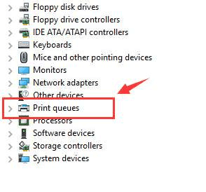 After Device Manager Opens, Locate and Expand Printer or Print Queues Category