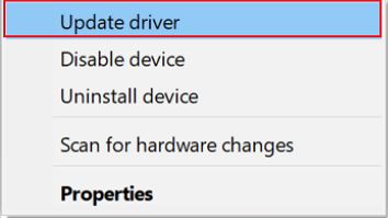 Select Update Driver Option