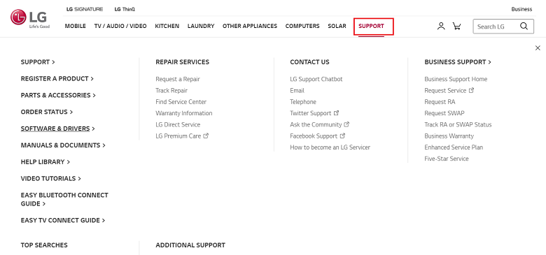 Software and Drivers Option from Official LG Support Page